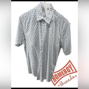 Men's Coastaoro White and Blue Patterned Button Down Shirt